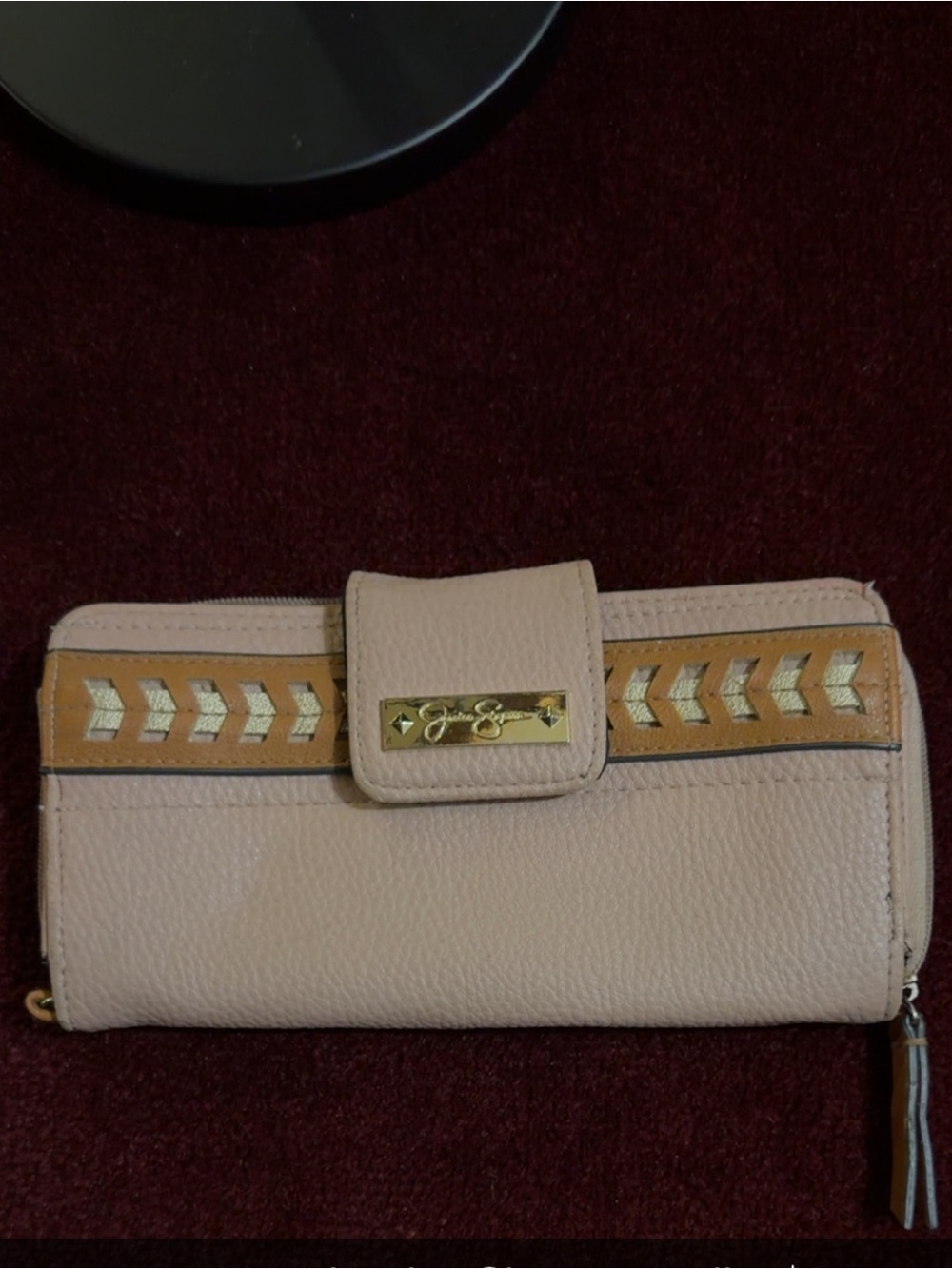 Jessica Simpson Cream Wallet with Tan Trim and Gold Accents